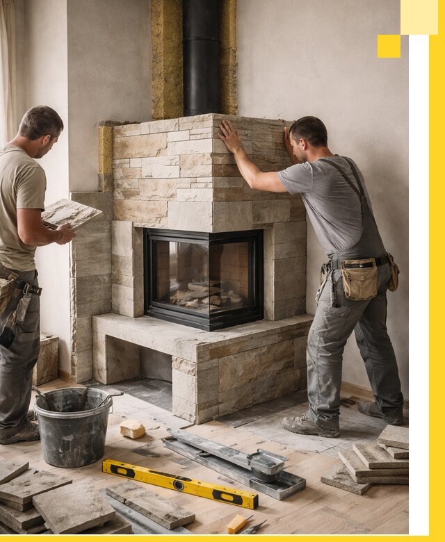 Угловые камины под ключ проект, монтаж и отделка в Тихорецке