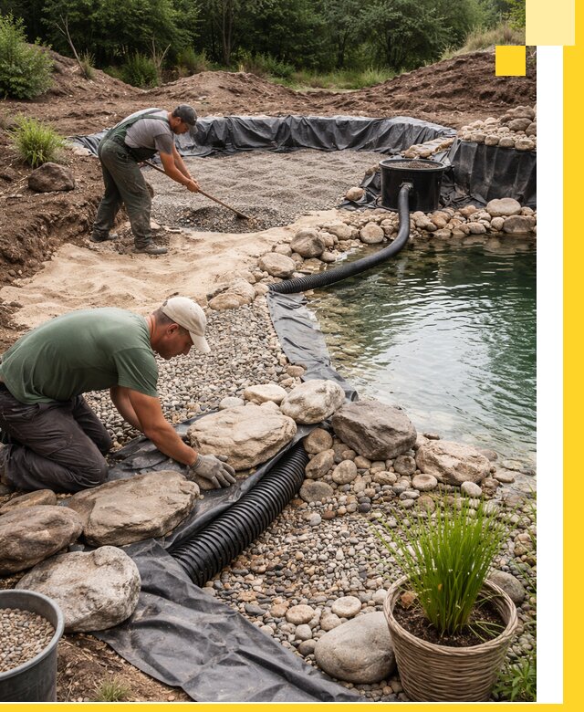 Строительство природных бассейнов и озер в Тихорецке под ключ