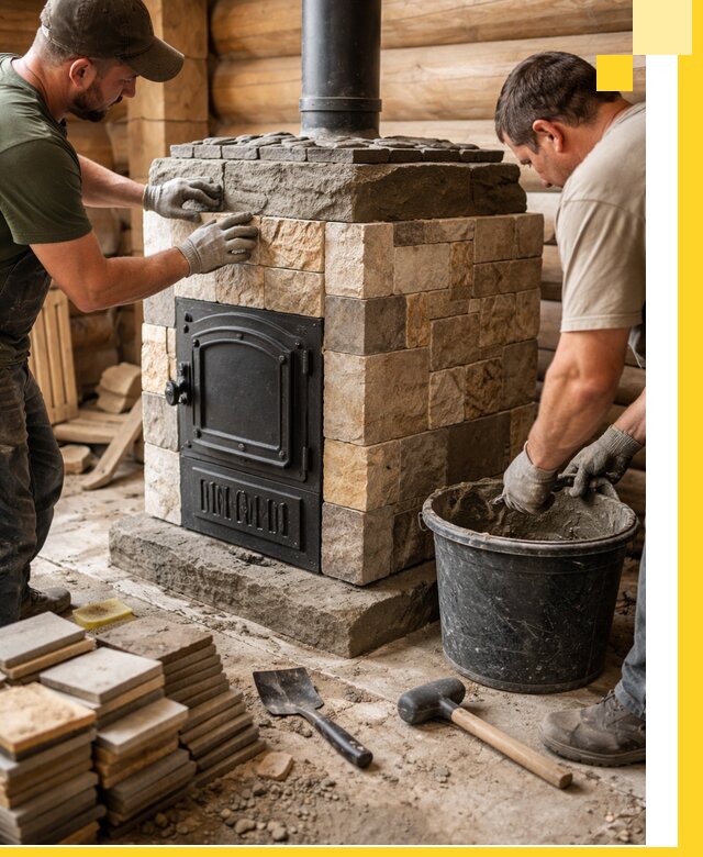 Облицовка банной печи под ключ в Тихорецке: камень и плитка