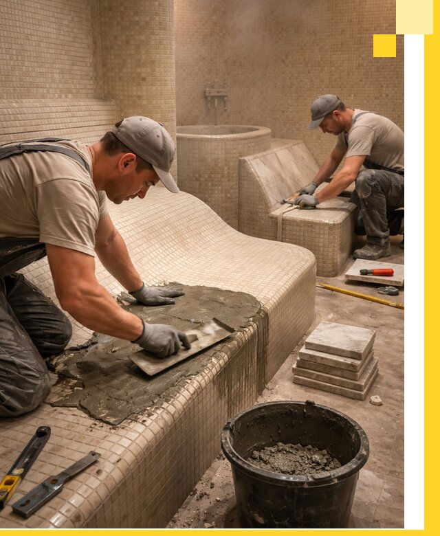 Лежаки для хамама под ключ в Тихорецке, проект и монтаж