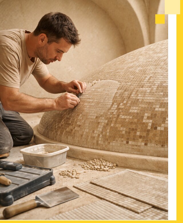 Профессиональная укладка мозаики для хамама под ключ в Тихорецке